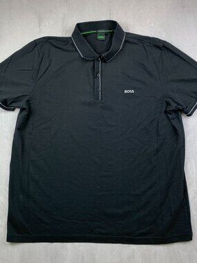 Hugo Boss Mens Shirt 3XL Black Paule Polo Slim Fit Stretch Cotton Luxury Logo